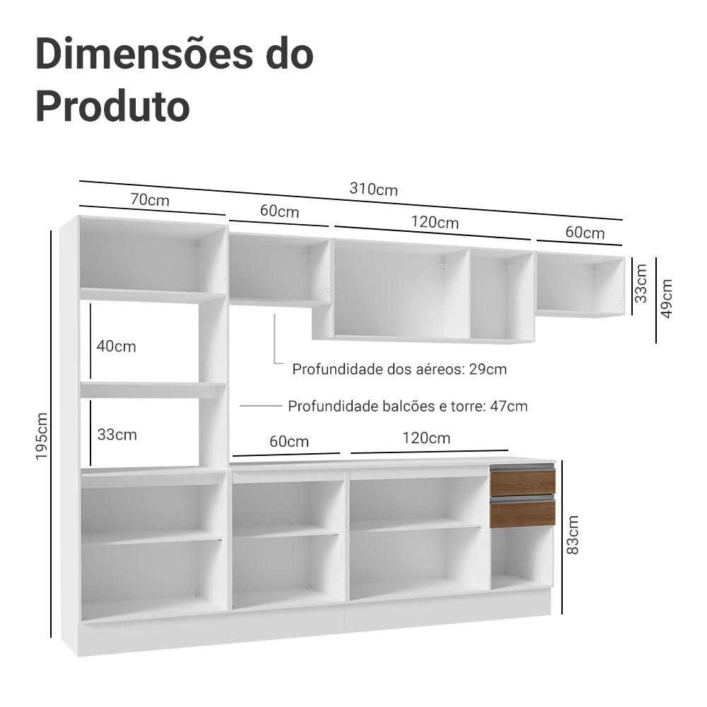 Armário de Cozinha Completa 100% MDF 310 cm Branco/Rustic/Crema Smart 02