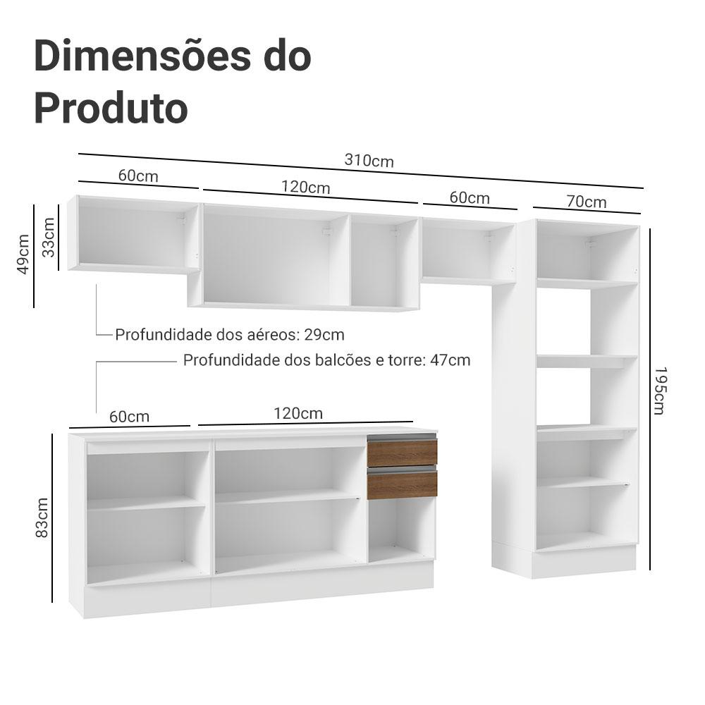 Armário de Cozinha Completa 100% MDF 310 cm Branco/Rustic/Crema Smart 02 XA