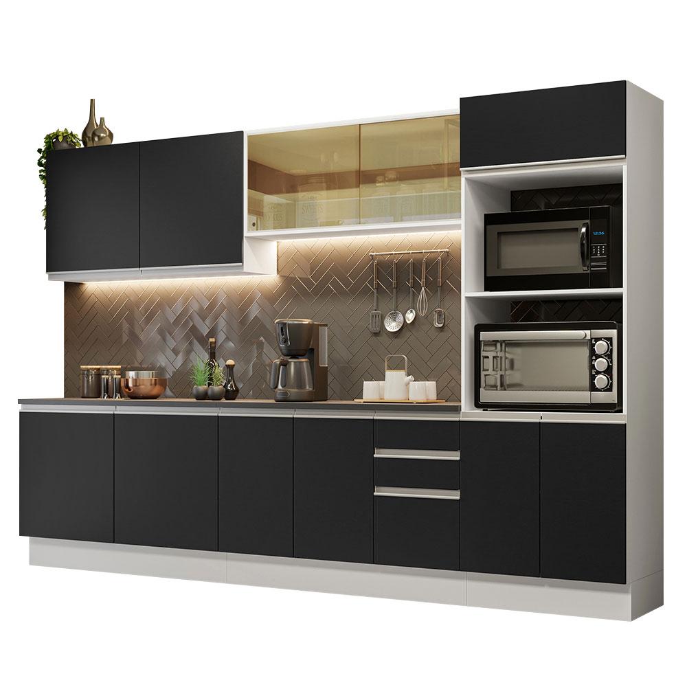 Armário de Cozinha Completa 100% MDF 310cm Branco/Preto Acordes Madesa 01