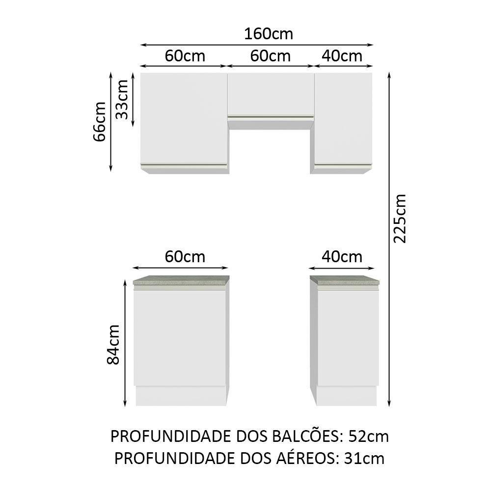 Armário de Cozinha Completa 160cm Branco Glamy Madesa 07