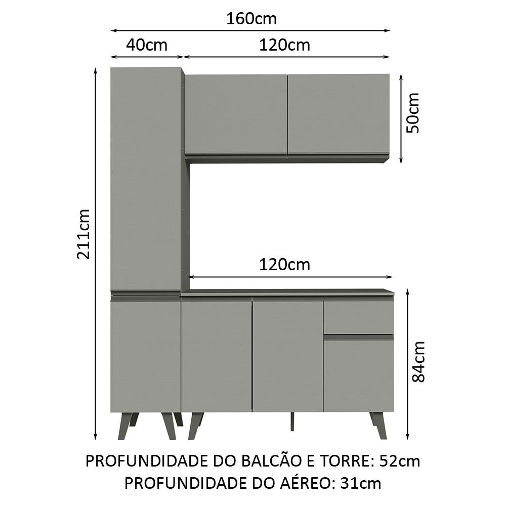 Armário de Cozinha Completa 160cm Cinza Nice Madesa 01