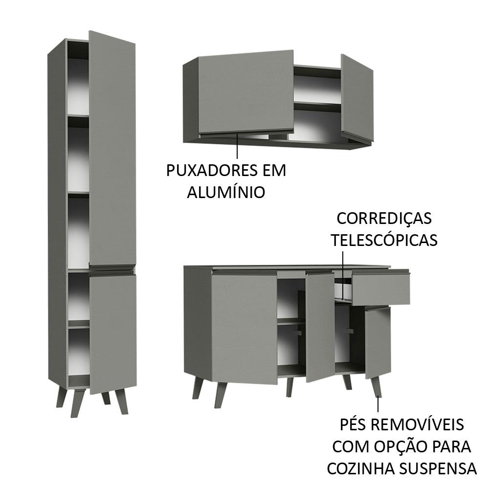 Armário de Cozinha Completa 160cm Cinza Nice Madesa 01