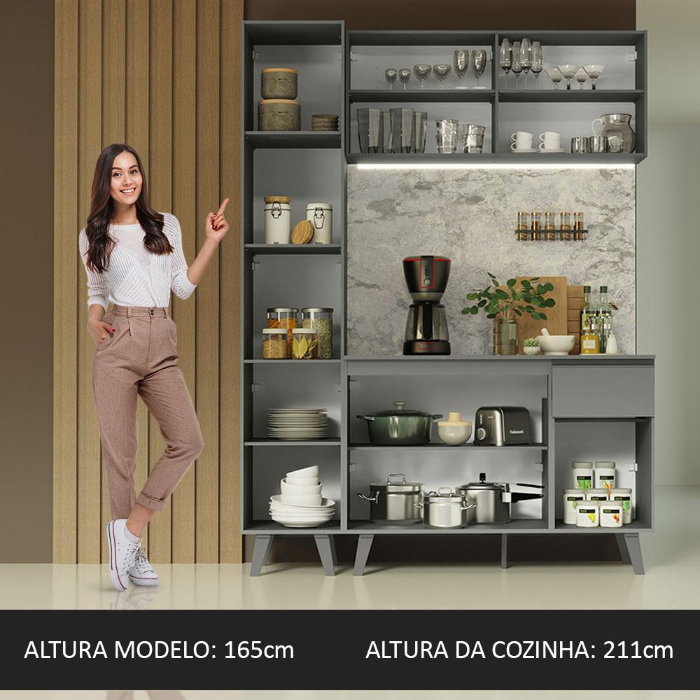 Armário de Cozinha Completa 160cm Cinza Nice Madesa 01