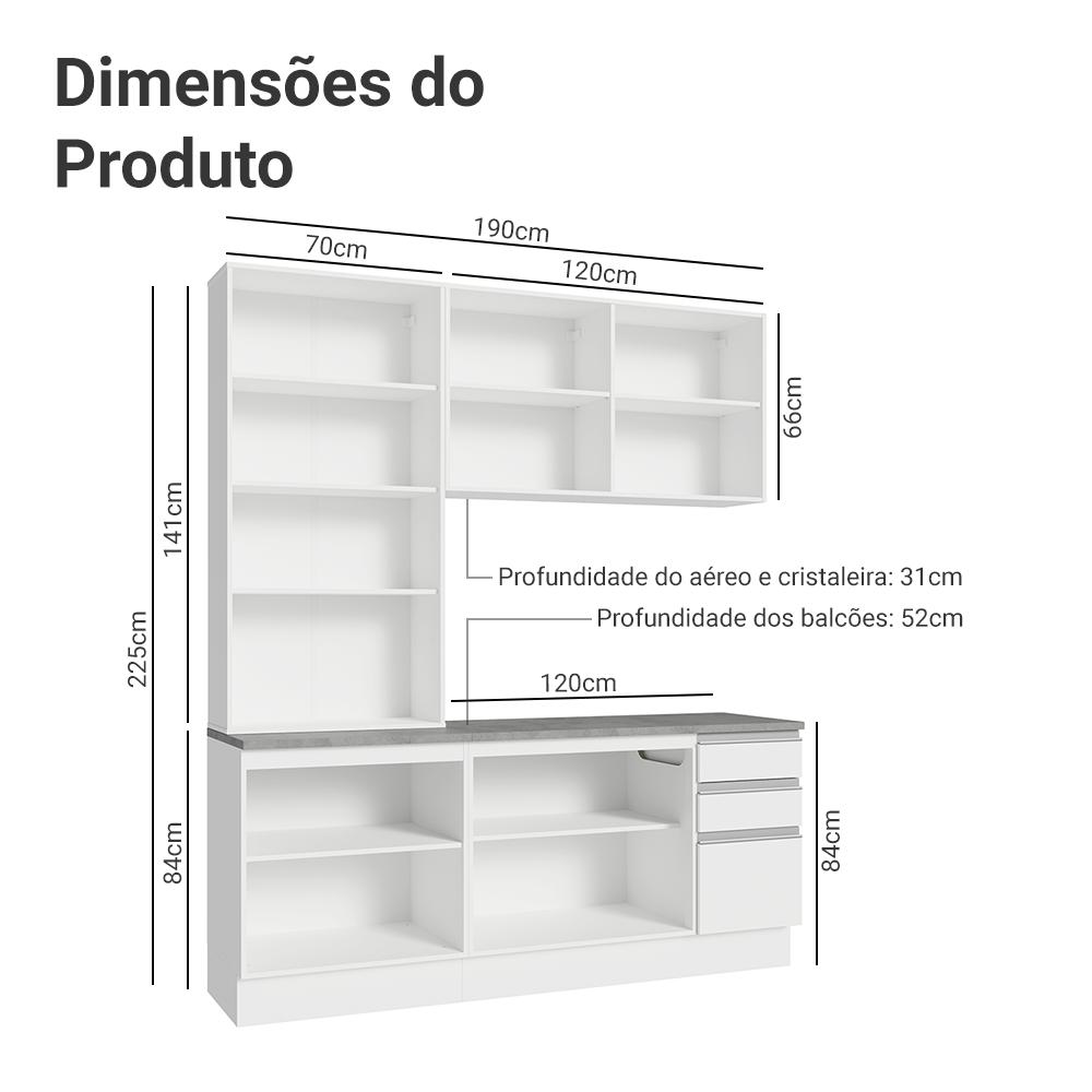 Armário de Cozinha Completa 190cm Branco Glamy Madesa 05