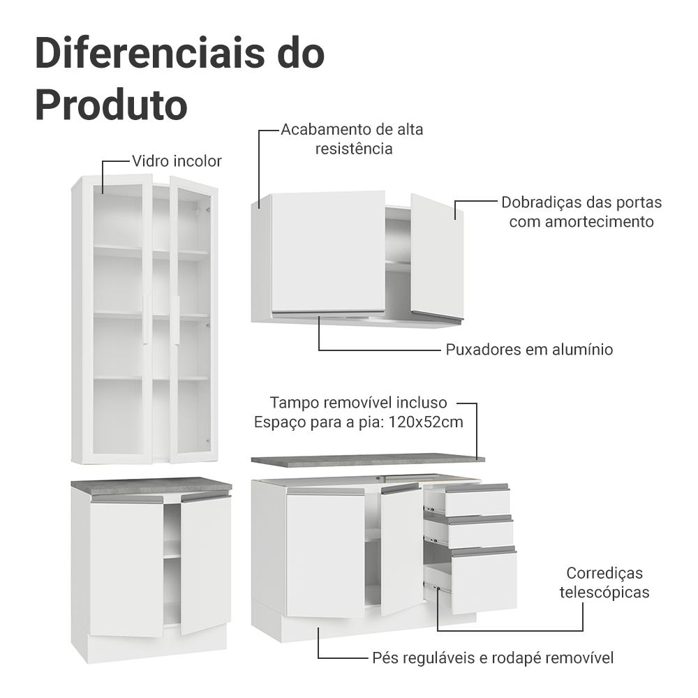 Armário de Cozinha Completa 190cm Branco Glamy Madesa 05