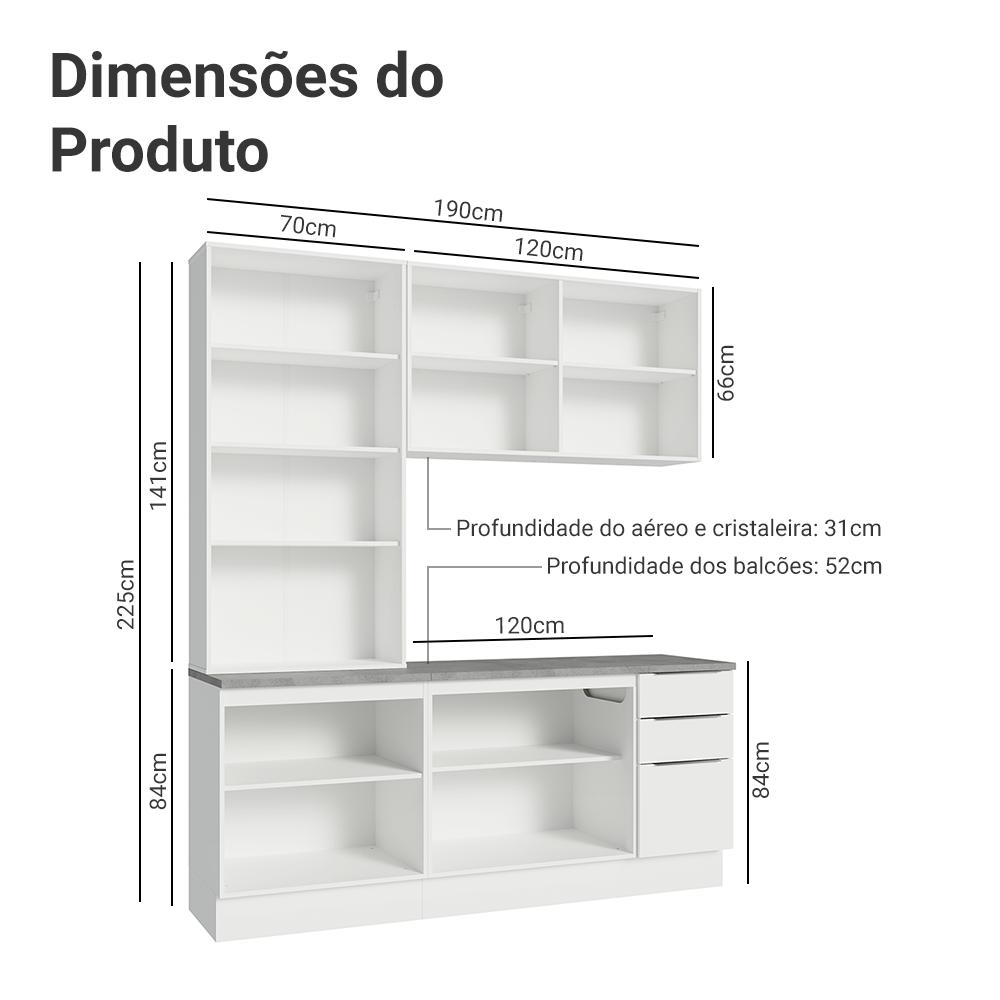 Armário de Cozinha Completa 190cm Branco Stella Madesa 03