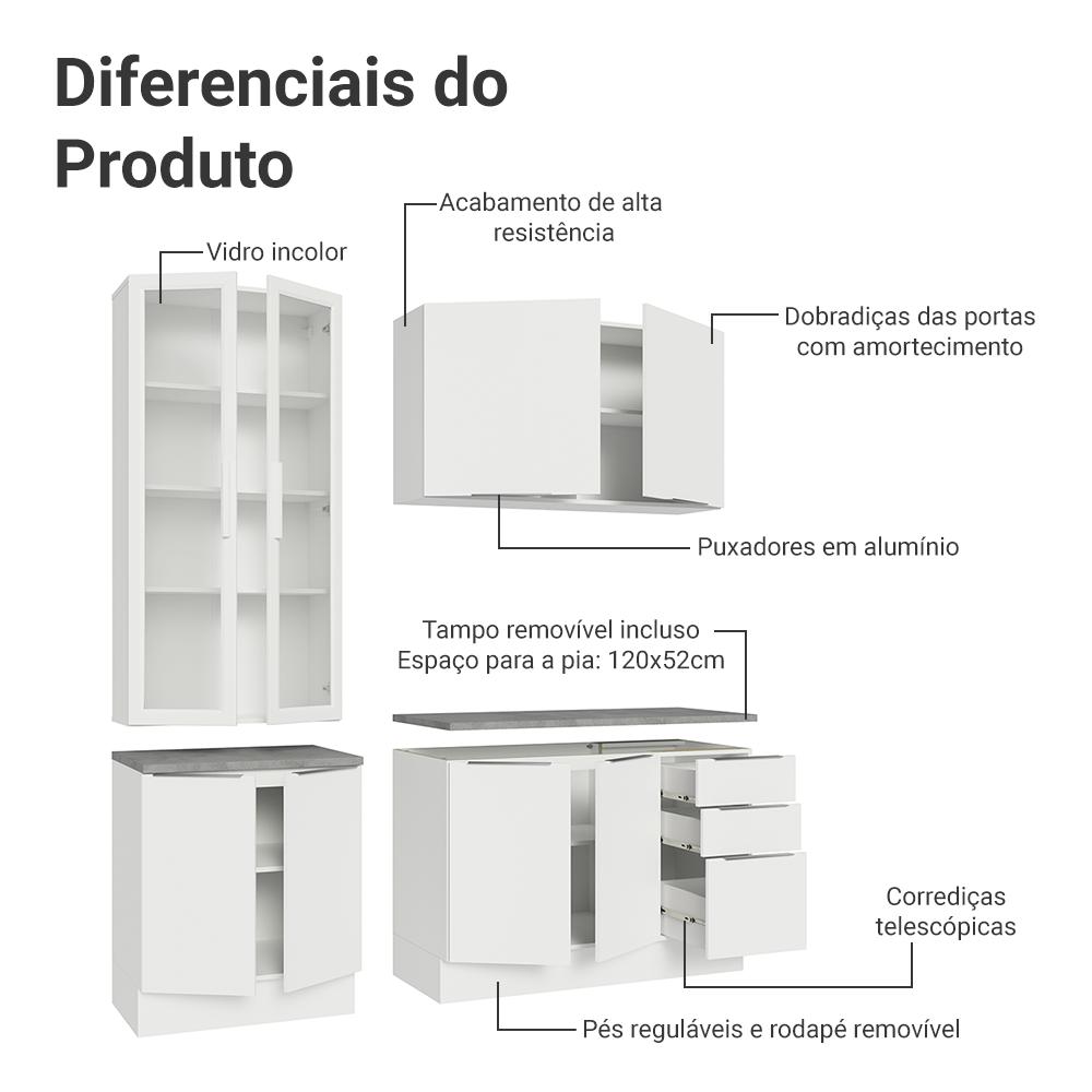 Armário de Cozinha Completa 190cm Branco Stella Madesa 03