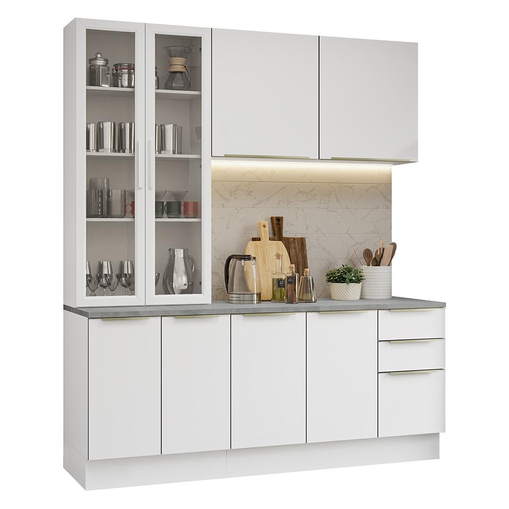 Armário de Cozinha Completa 190cm Branco Veludo Lux Madesa 02