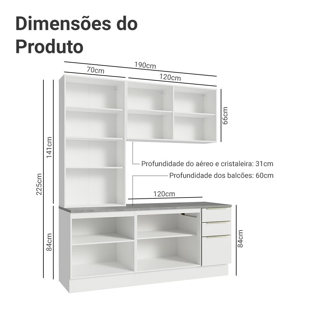 Armário de Cozinha Completa 190cm Branco Veludo Lux Madesa 02