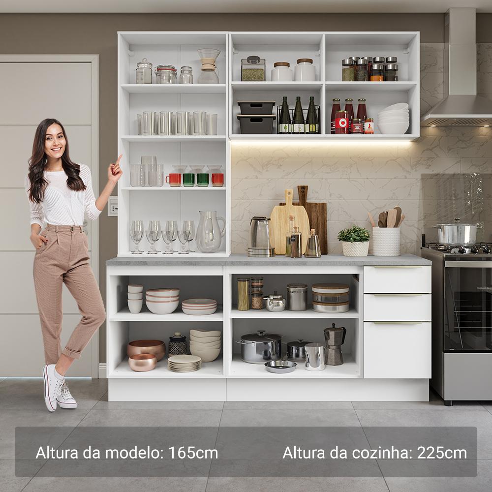 Armário de Cozinha Completa 190cm Branco Veludo Lux Madesa 02