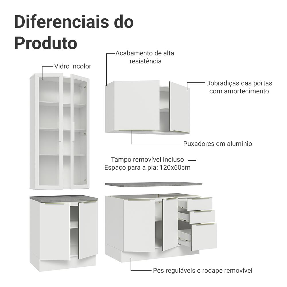 Armário de Cozinha Completa 190cm Branco Veludo Lux Madesa 02