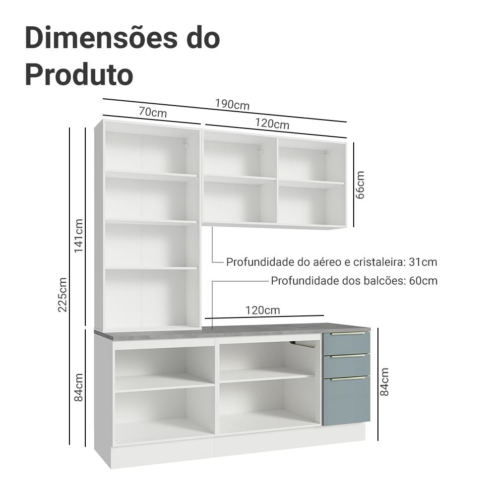 Armário de Cozinha Completa 190cm Branco/Cinza Lux Madesa 02