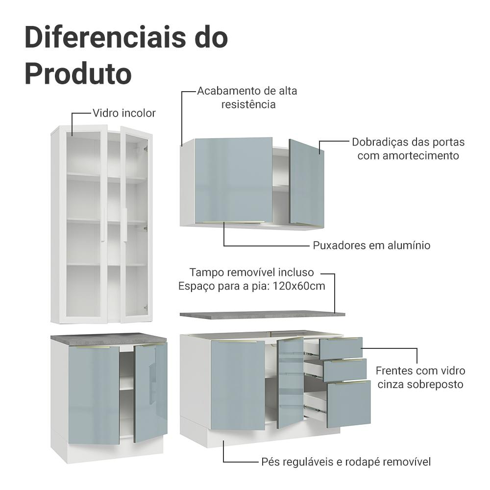 Armário de Cozinha Completa 190cm Branco/Cinza Lux Madesa 02