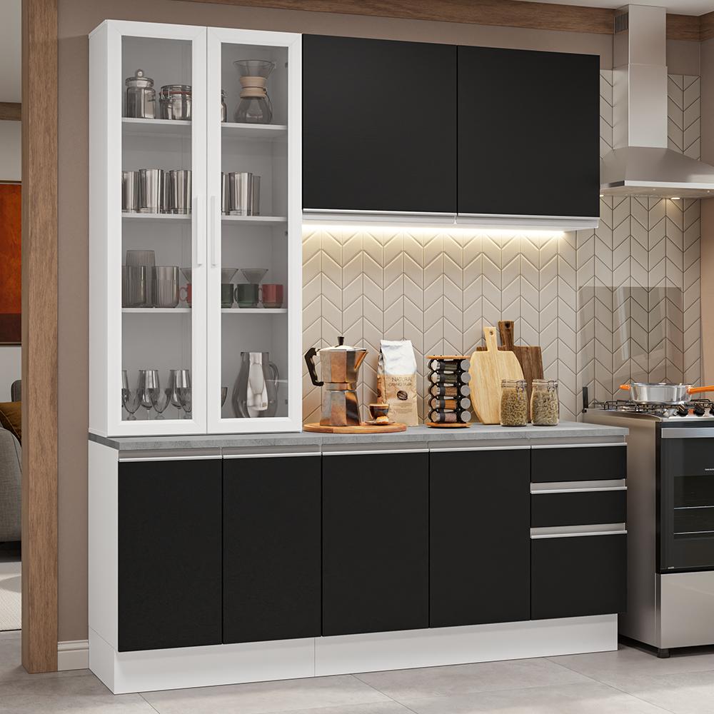 Armário de Cozinha Completa 190cm Branco/Preto Glamy Madesa 05