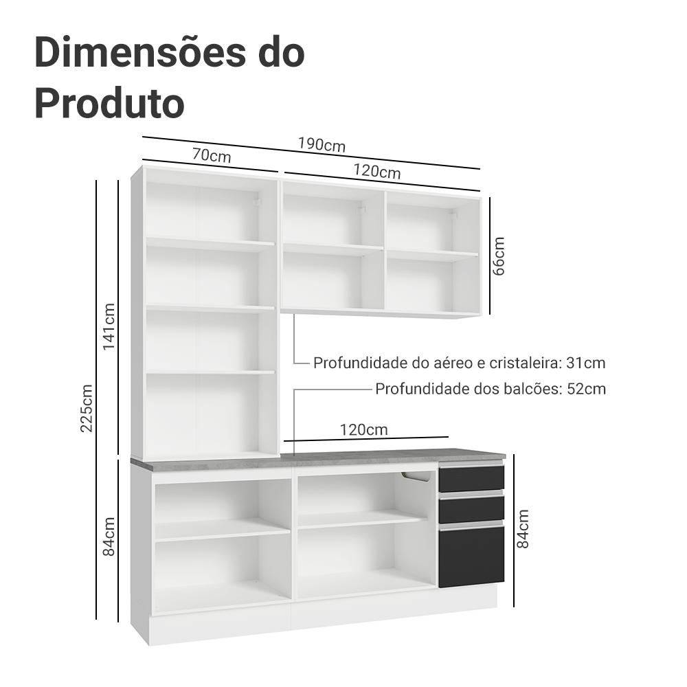 Armário de Cozinha Completa 190cm Branco/Preto Glamy Madesa 05