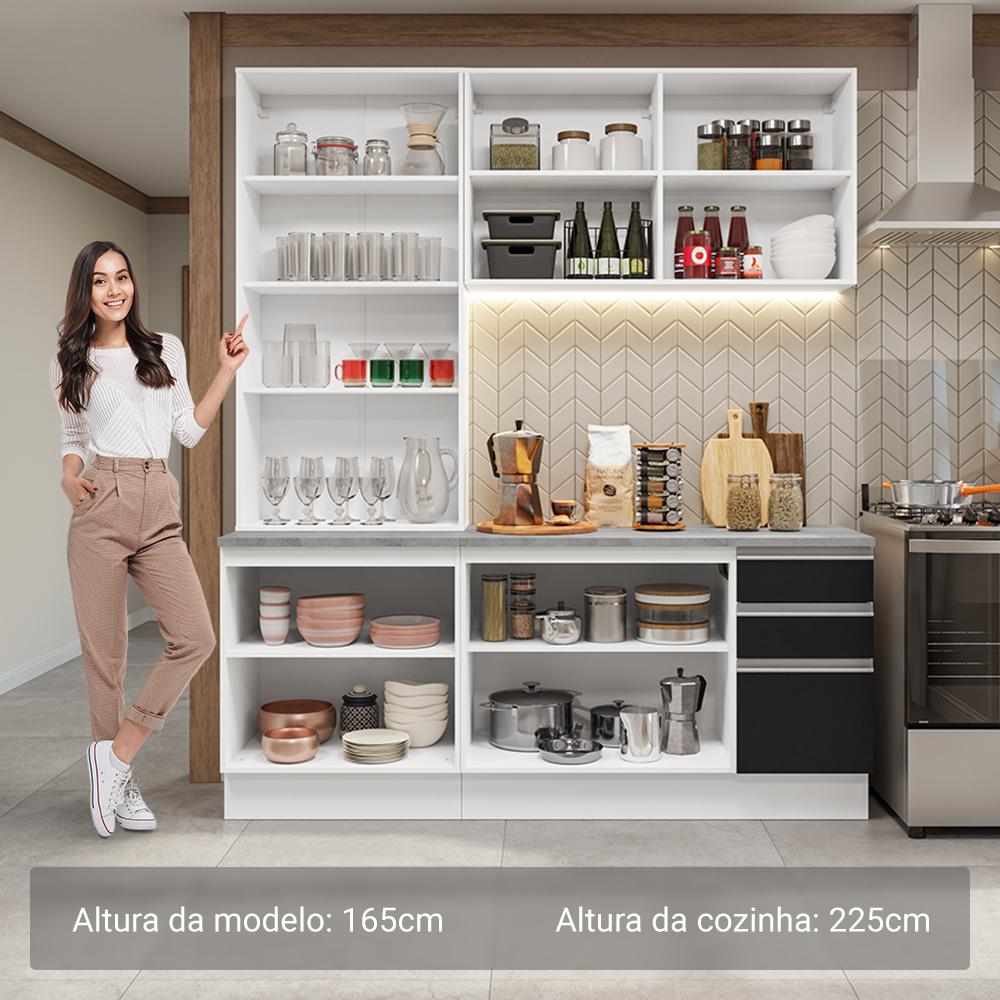 Armário de Cozinha Completa 190cm Branco/Preto Glamy Madesa 05