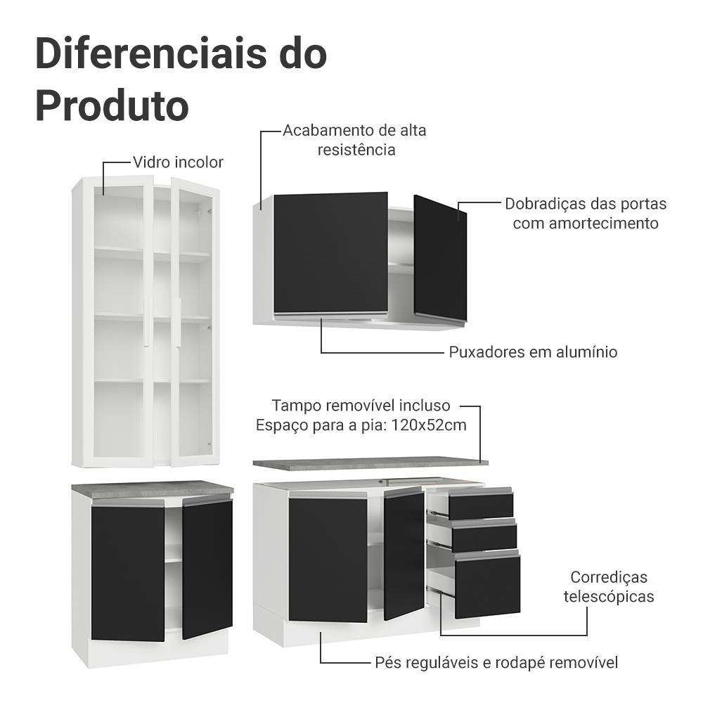 Armário de Cozinha Completa 190cm Branco/Preto Glamy Madesa 05