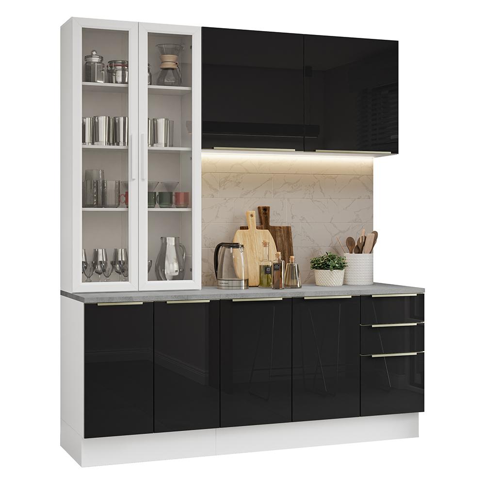 Armário de Cozinha Completa 190cm Branco/Preto Lux Madesa 02