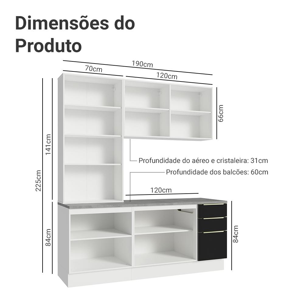 Armário de Cozinha Completa 190cm Branco/Preto Lux Madesa 02