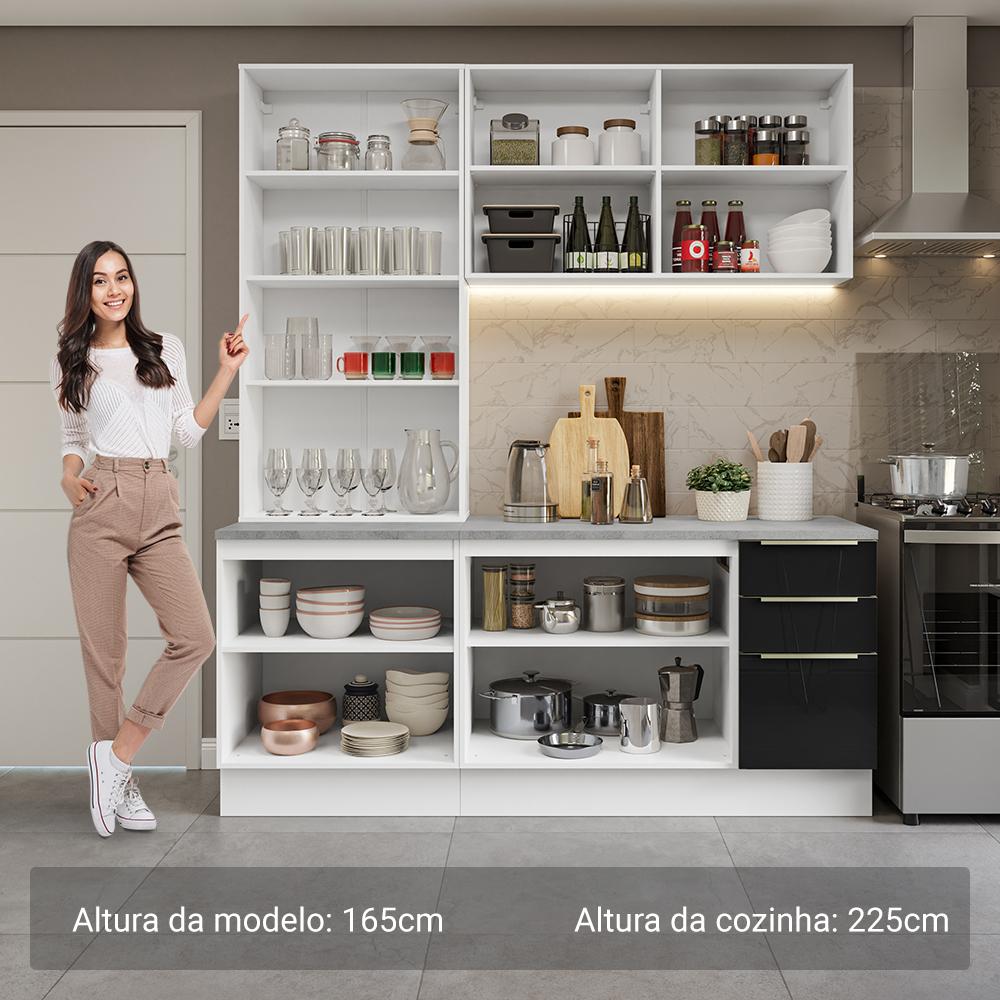 Armário de Cozinha Completa 190cm Branco/Preto Lux Madesa 02