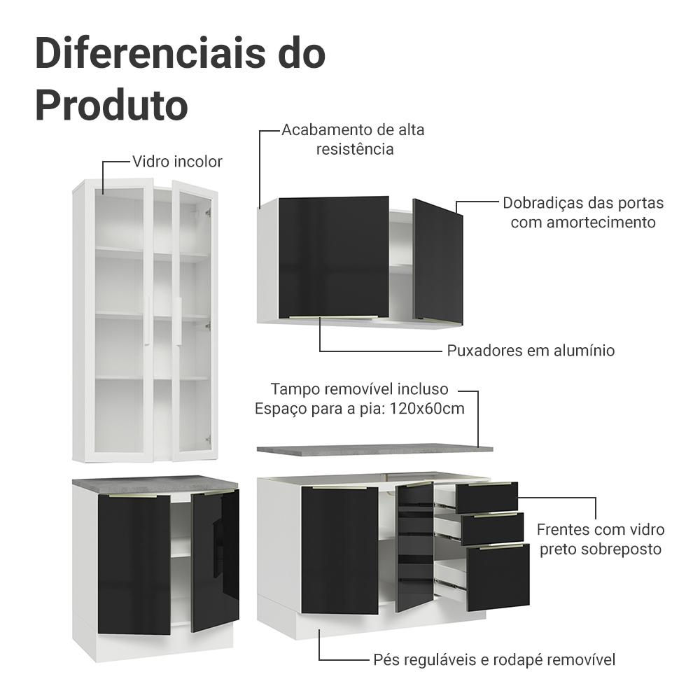 Armário de Cozinha Completa 190cm Branco/Preto Lux Madesa 02