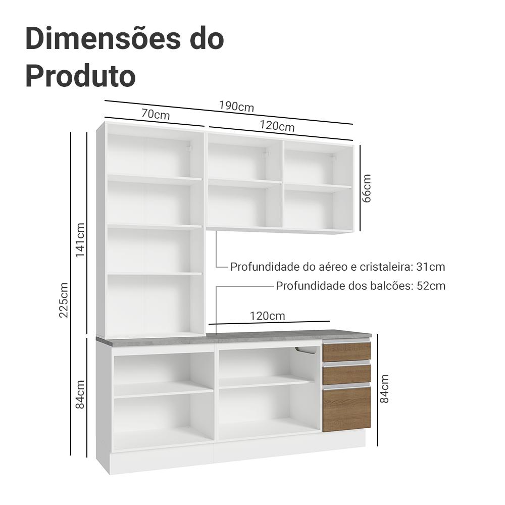 Armário de Cozinha Completa 190cm Branco/Rustic Glamy Madesa 05