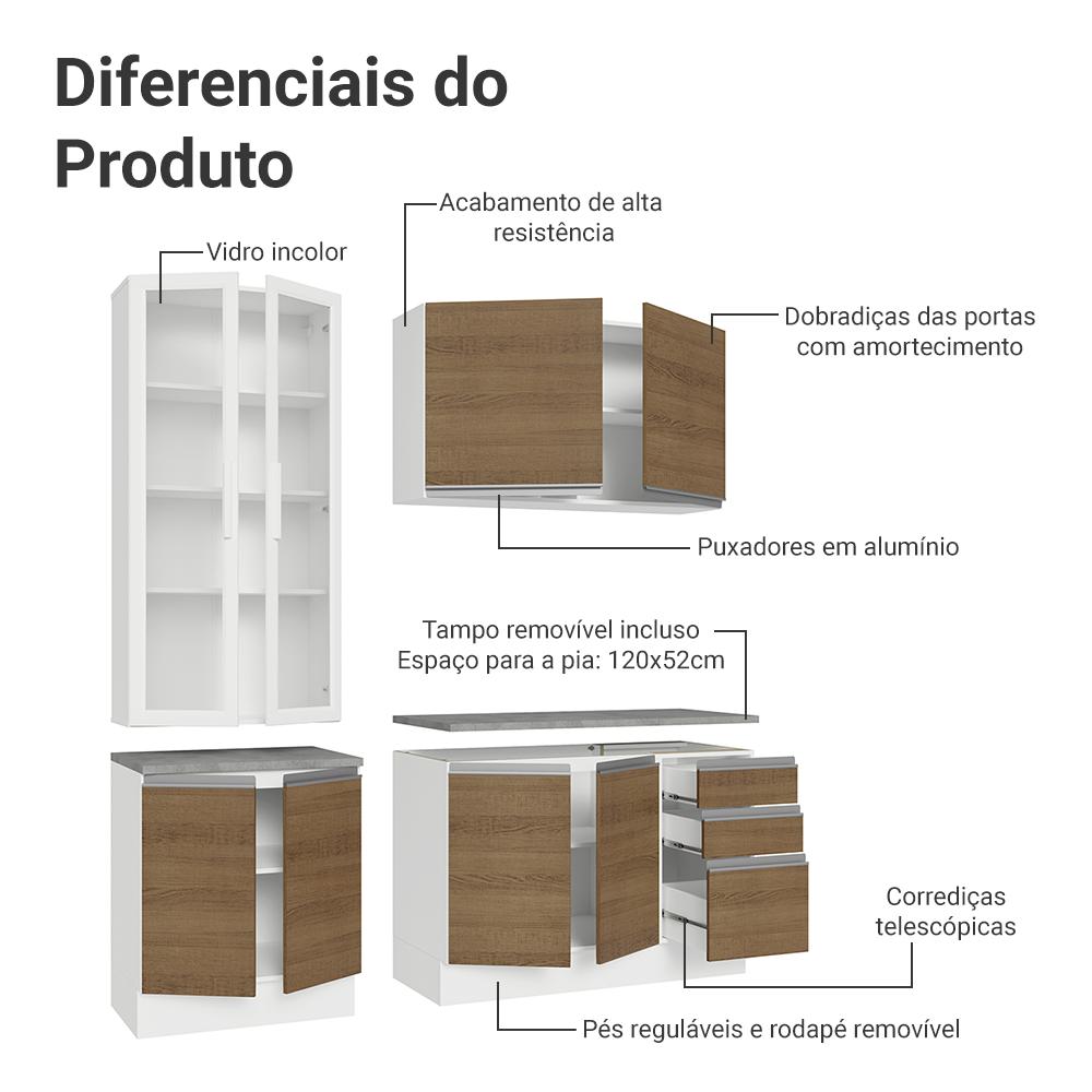 Armário de Cozinha Completa 190cm Branco/Rustic Glamy Madesa 05