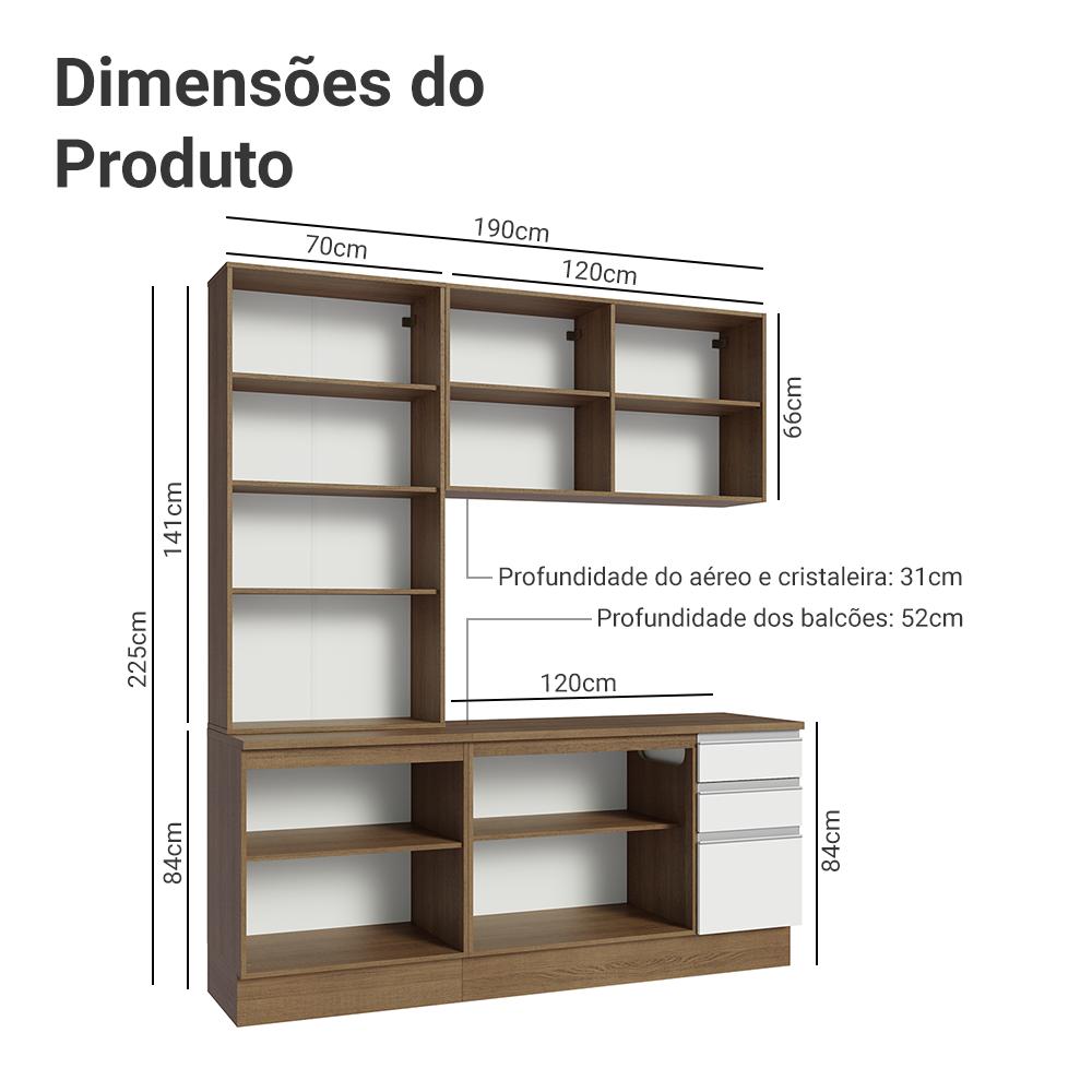 Armário de Cozinha Completa 190cm Rustic/Branco Glamy Madesa 05