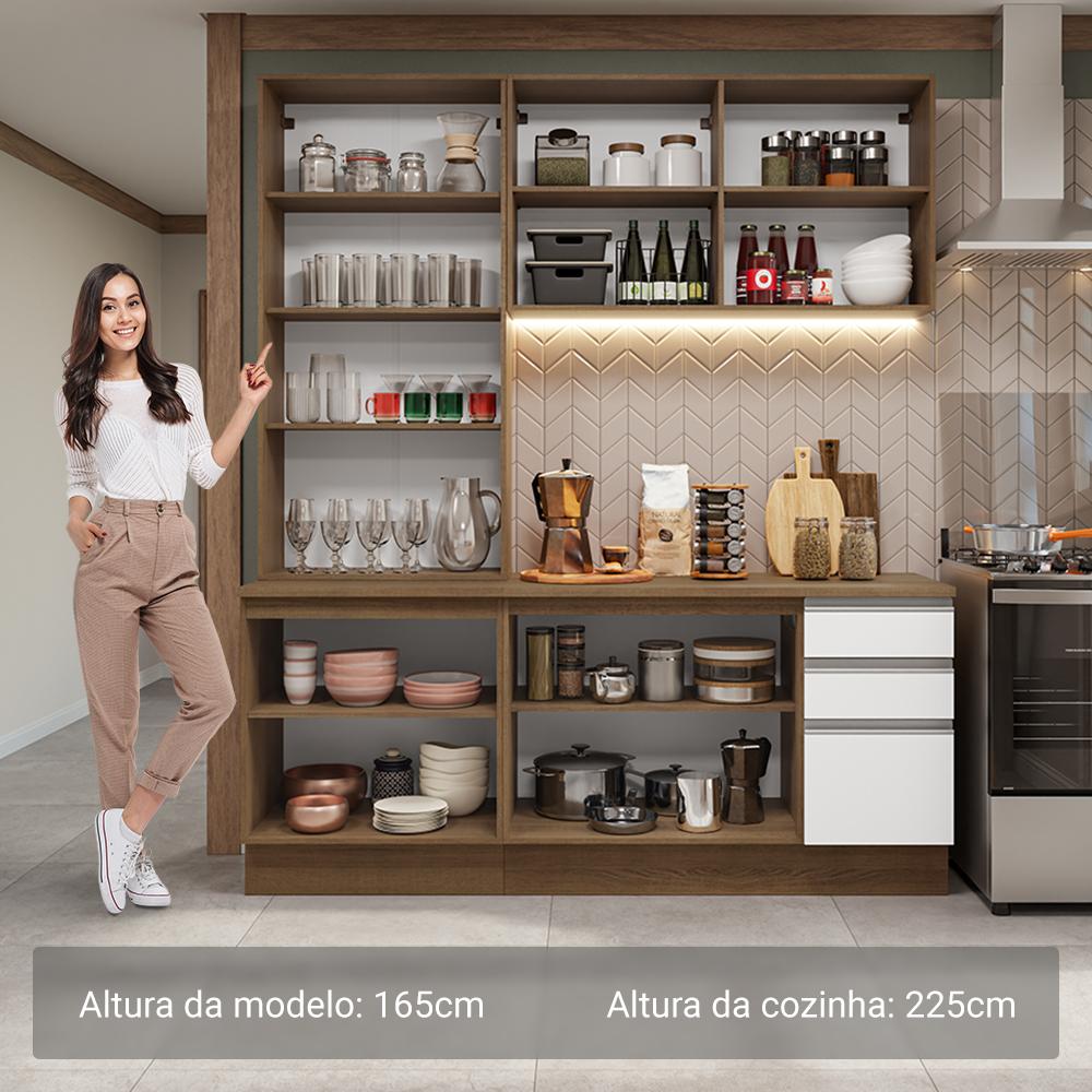 Armário de Cozinha Completa 190cm Rustic/Branco Glamy Madesa 05