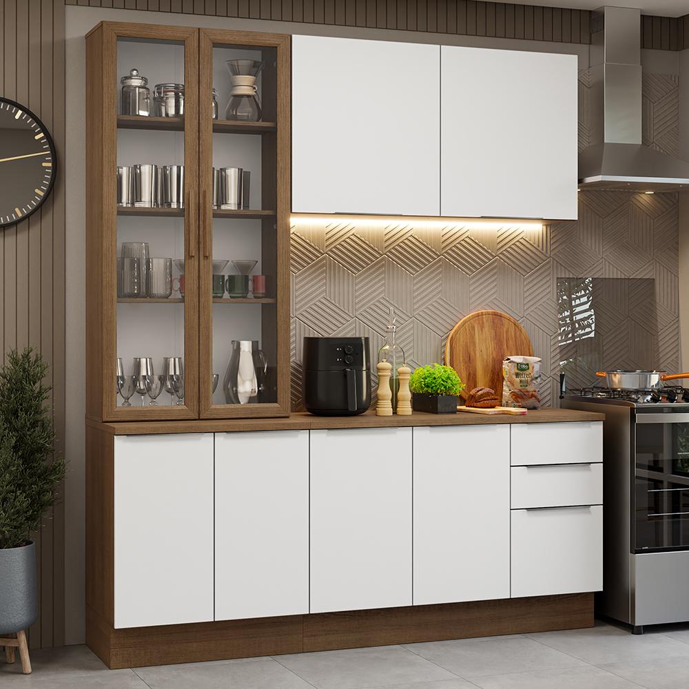 Armário de Cozinha Completa 190cm Rustic/Branco Stella Madesa 03