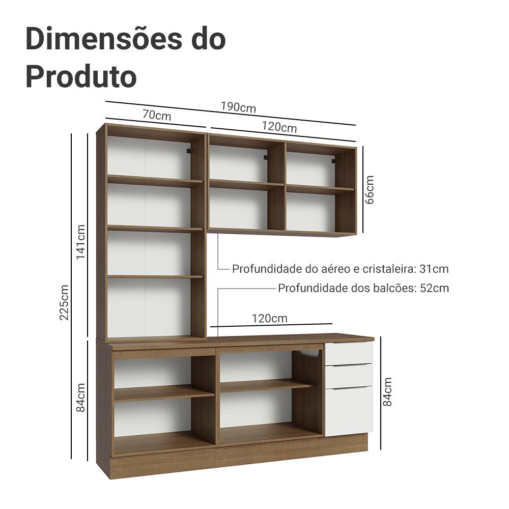 Armário de Cozinha Completa 190cm Rustic/Branco Stella Madesa 03