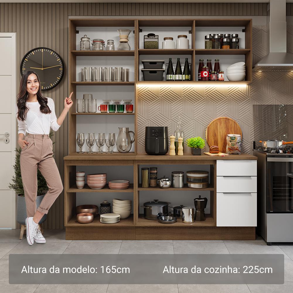 Armário de Cozinha Completa 190cm Rustic/Branco Stella Madesa 03
