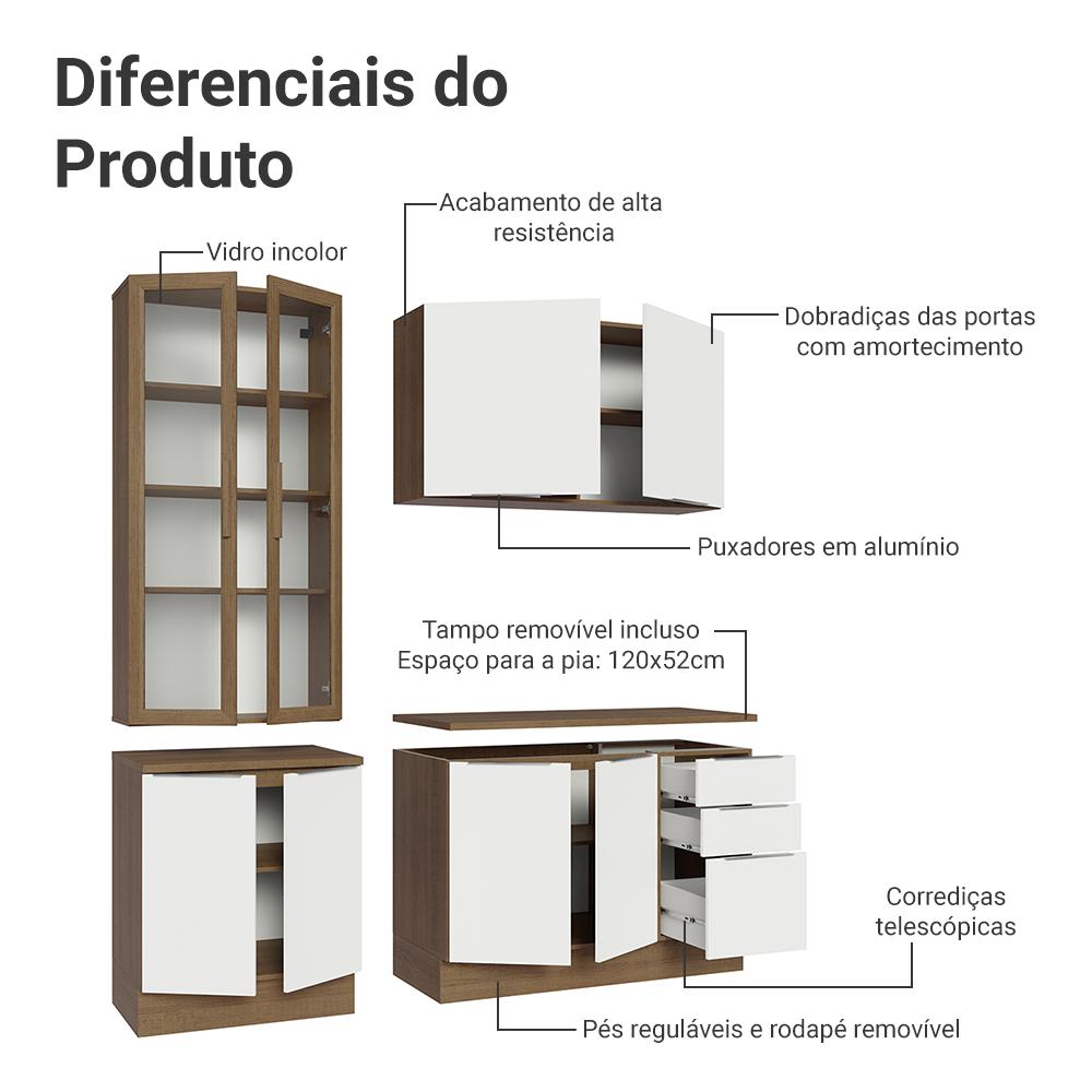 Armário de Cozinha Completa 190cm Rustic/Branco Stella Madesa 03