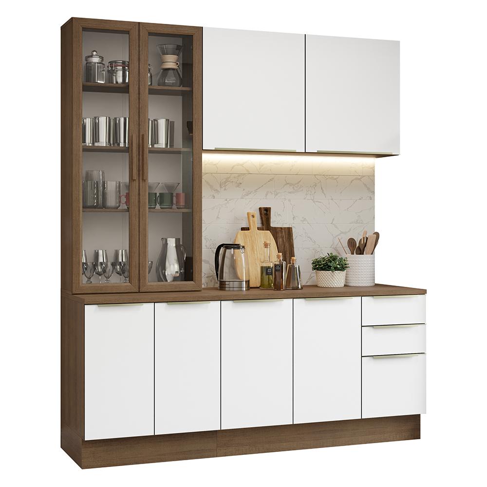 Armário de Cozinha Completa 190cm Rustic/Branco Veludo Lux Madesa 02