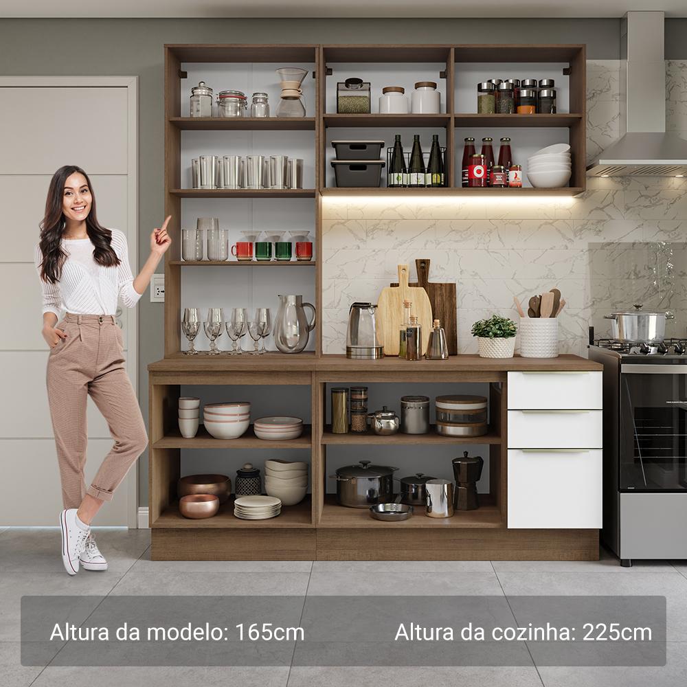 Armário de Cozinha Completa 190cm Rustic/Branco Veludo Lux Madesa 02