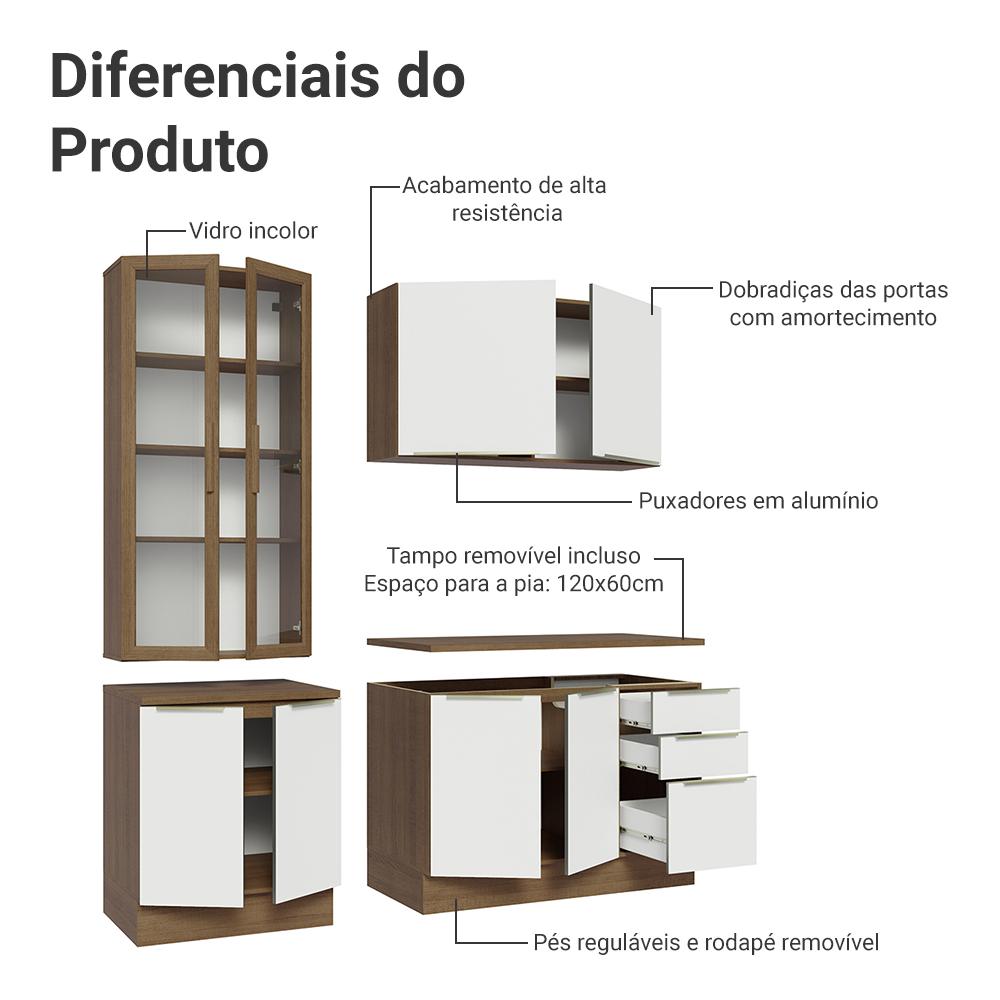 Armário de Cozinha Completa 190cm Rustic/Branco Veludo Lux Madesa 02