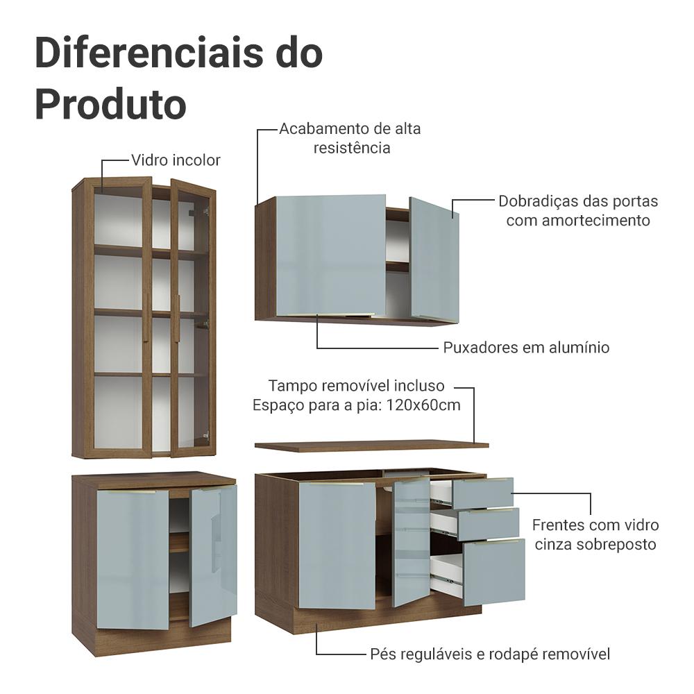 Armário de Cozinha Completa 190cm Rustic/Cinza Lux Madesa 02