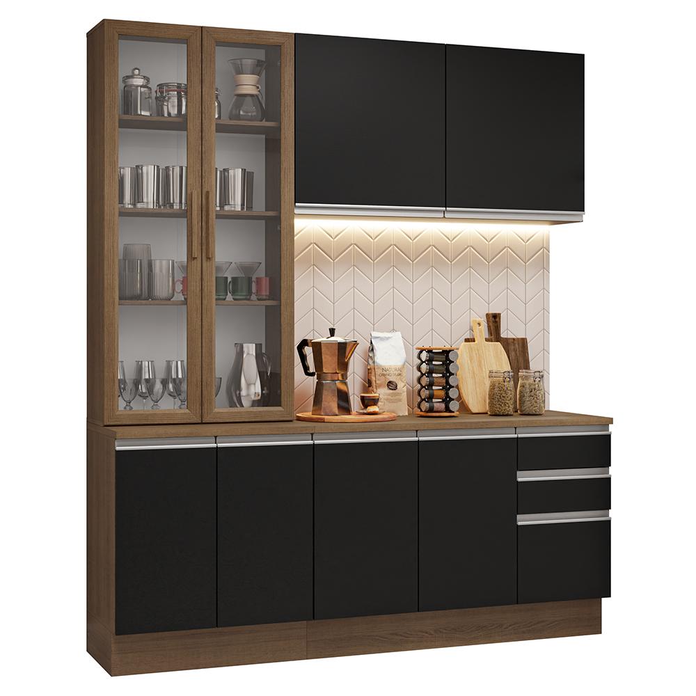 Armário de Cozinha Completa 190cm Rustic/Preto Glamy Madesa 05