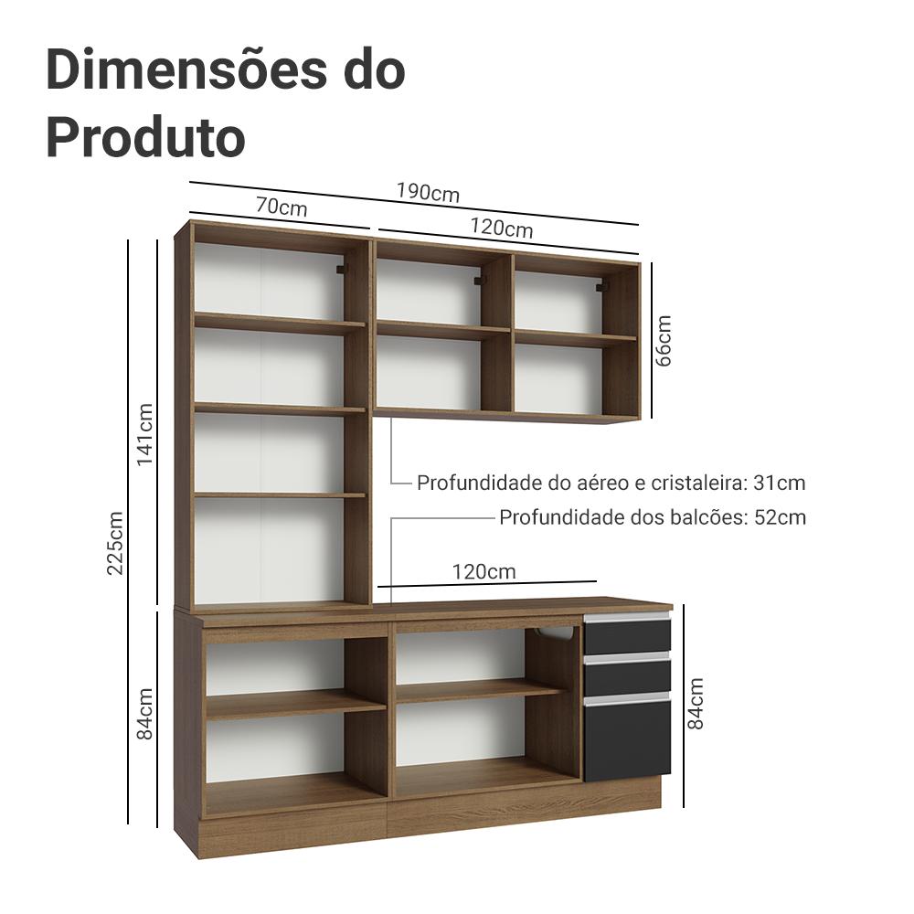 Armário de Cozinha Completa 190cm Rustic/Preto Glamy Madesa 05