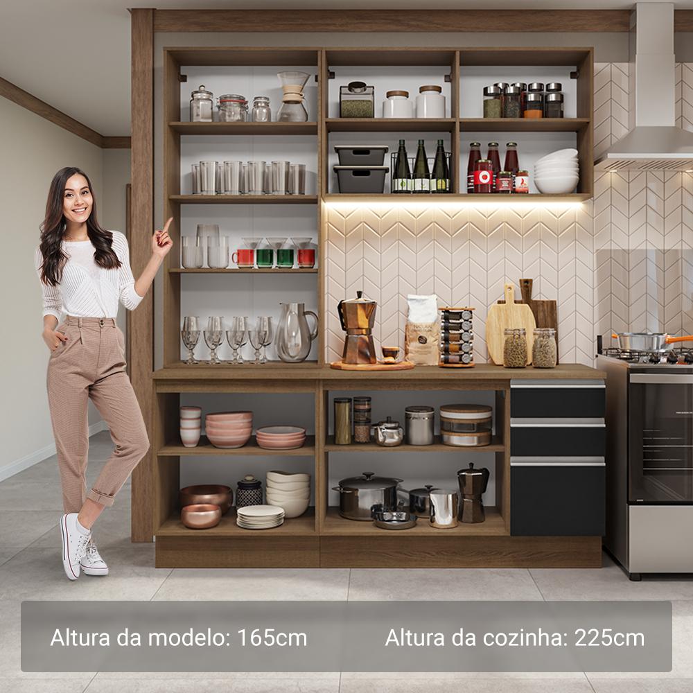 Armário de Cozinha Completa 190cm Rustic/Preto Glamy Madesa 05