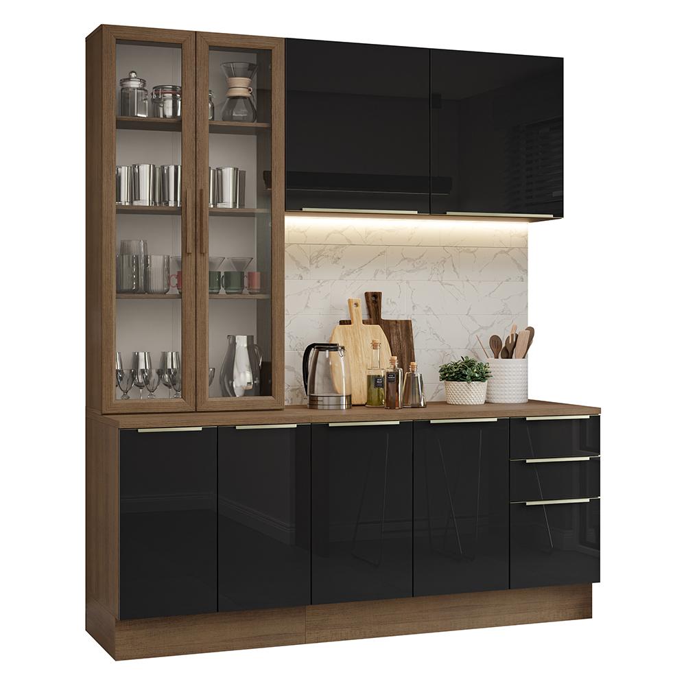 Armário de Cozinha Completa 190cm Rustic/Preto Lux Madesa 02