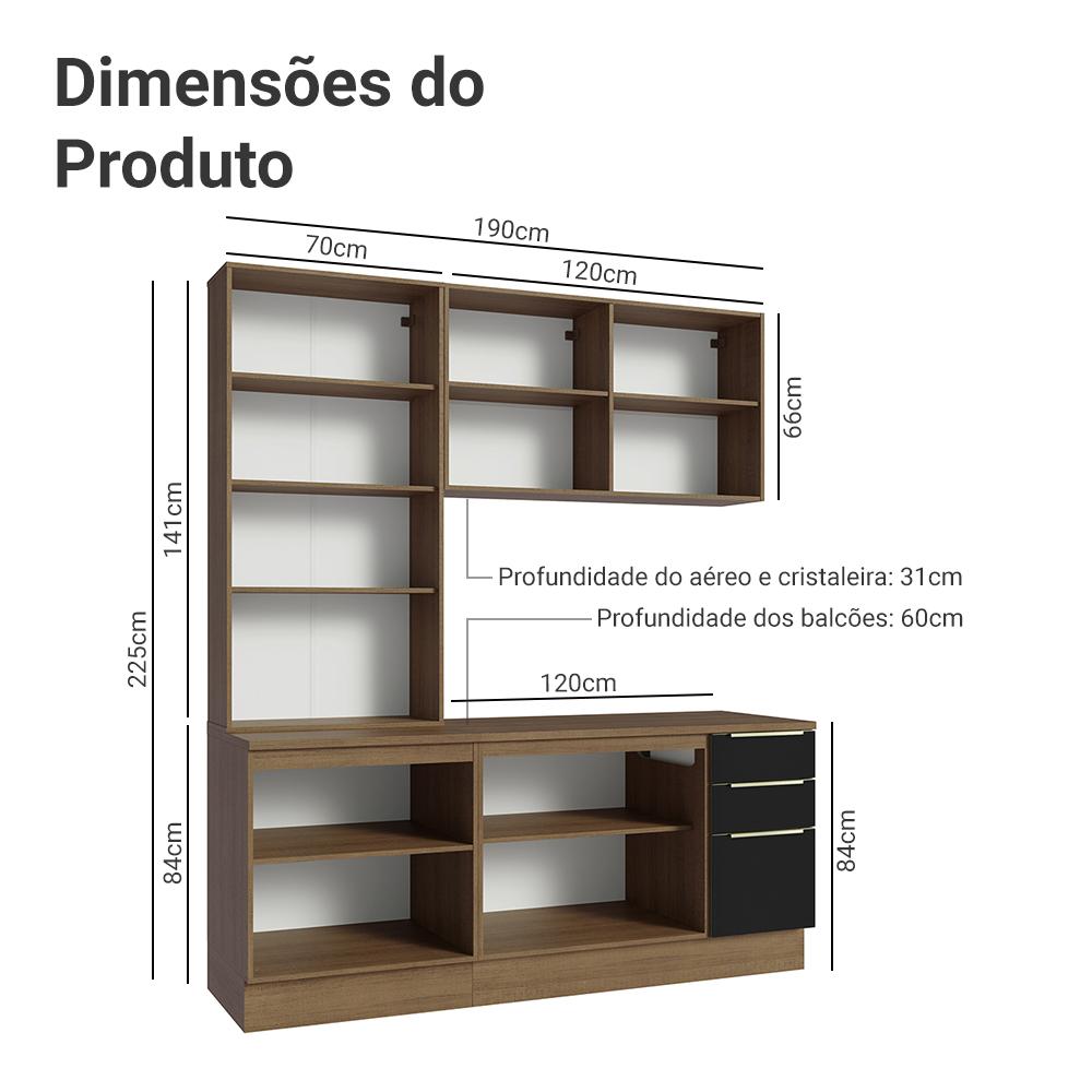 Armário de Cozinha Completa 190cm Rustic/Preto Lux Madesa 02