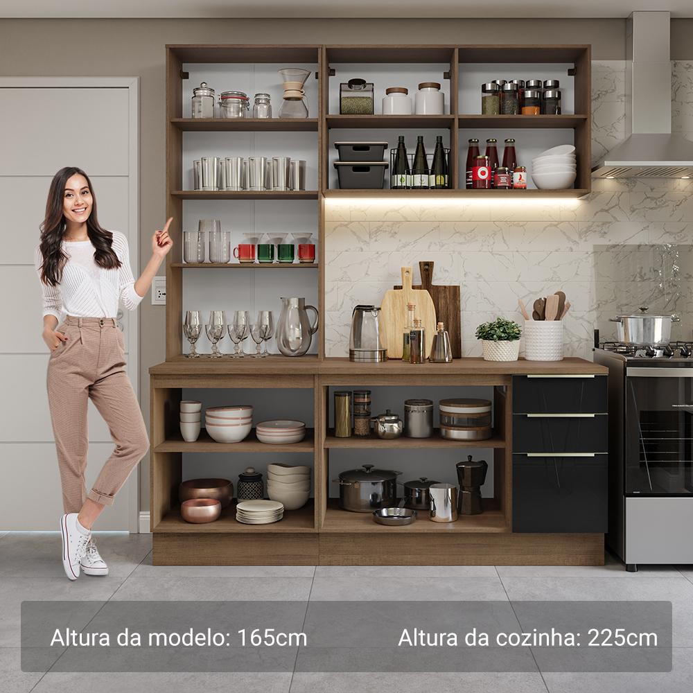 Armário de Cozinha Completa 190cm Rustic/Preto Lux Madesa 02