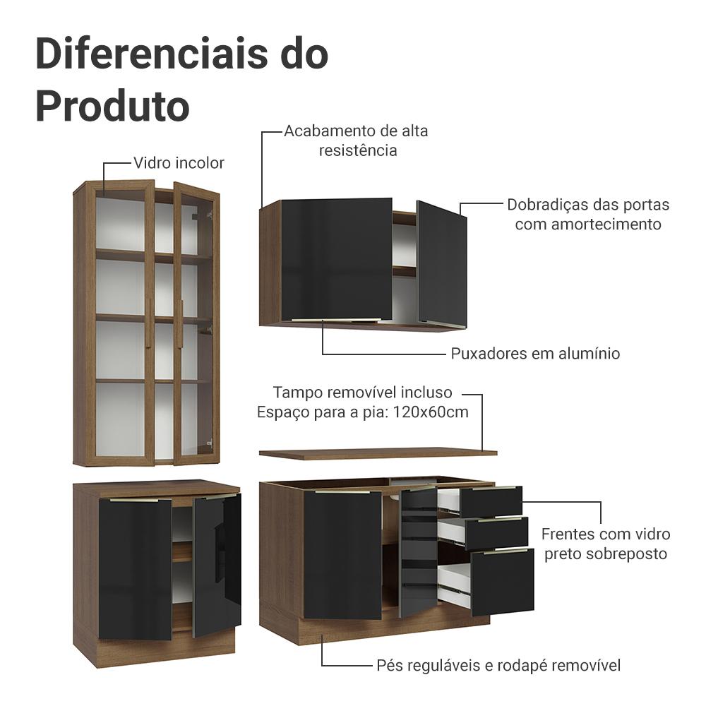 Armário de Cozinha Completa 190cm Rustic/Preto Lux Madesa 02