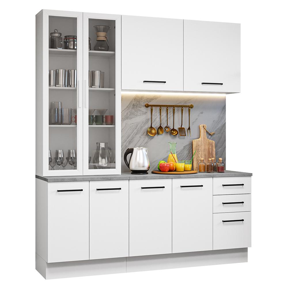 Armário de Cozinha Completa 190cm com Cristaleira Branco Agata Madesa 01