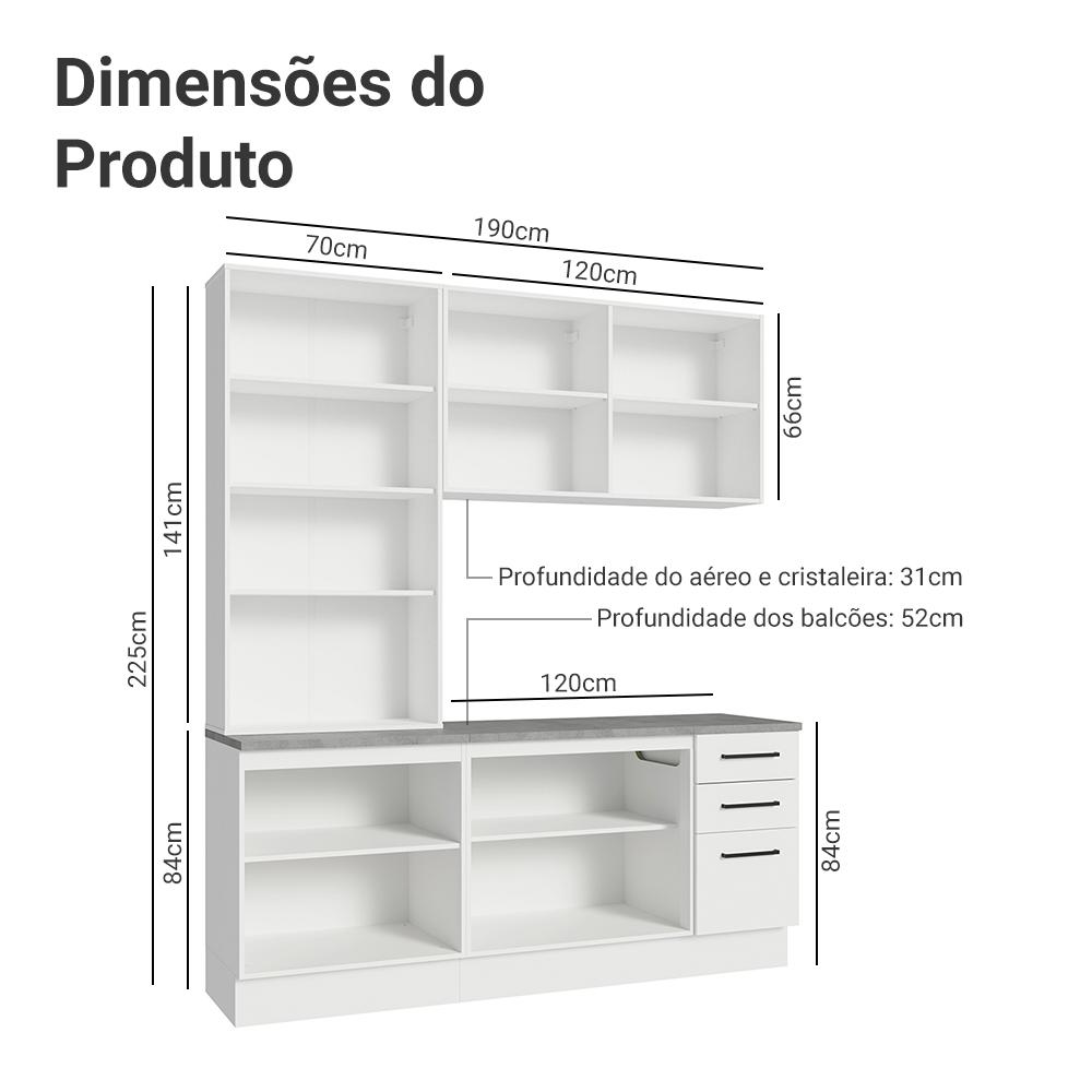 Armário de Cozinha Completa 190cm com Cristaleira Branco Agata Madesa 01