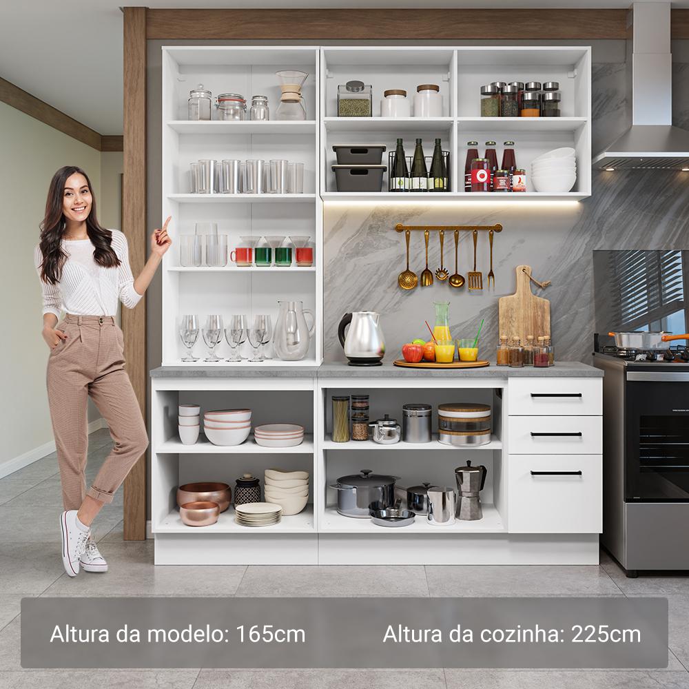 Armário de Cozinha Completa 190cm com Cristaleira Branco Agata Madesa 01