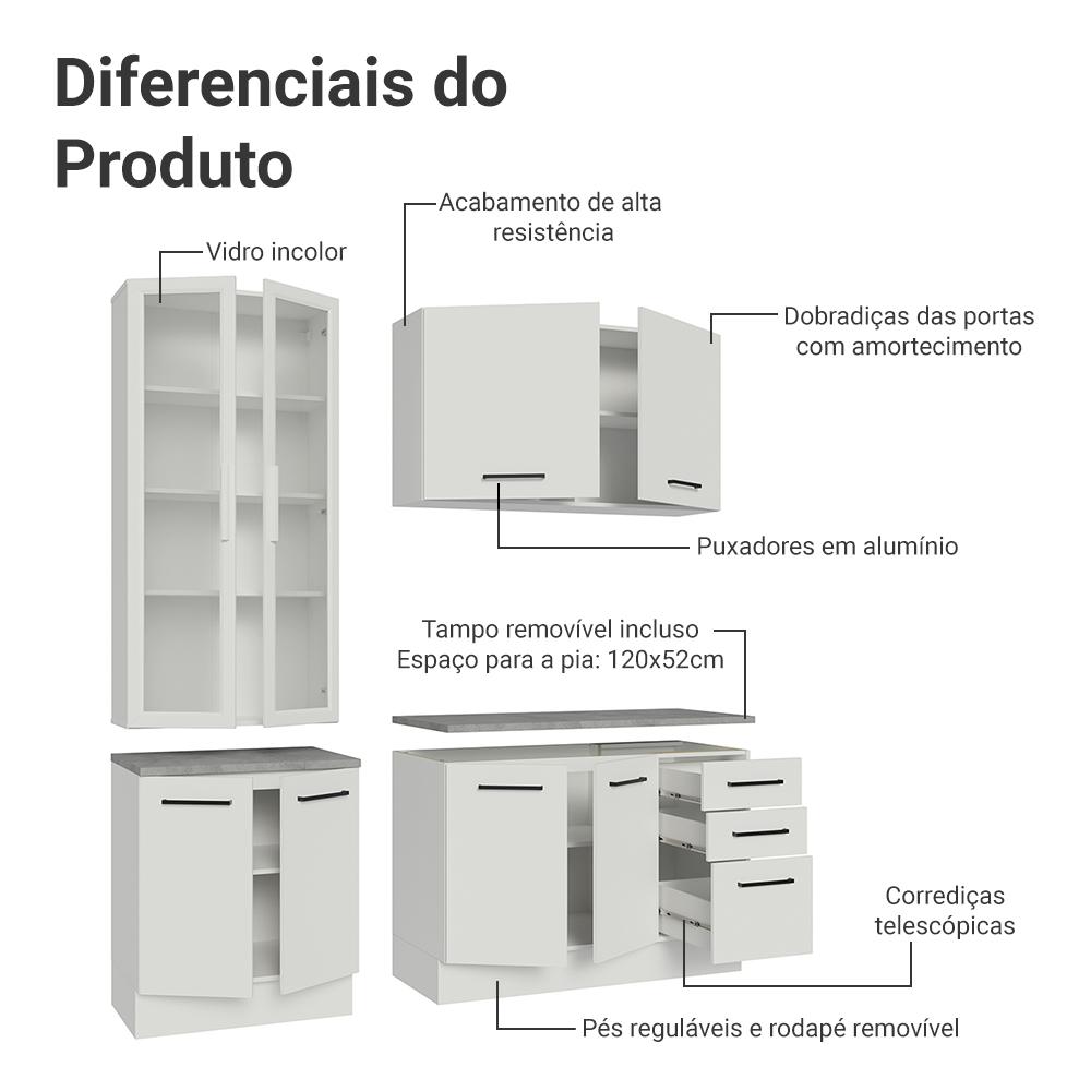 Armário de Cozinha Completa 190cm com Cristaleira Branco Agata Madesa 01