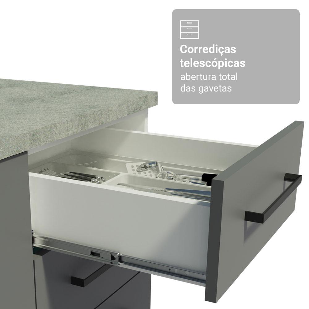 Armário de Cozinha Completa 190cm com Cristaleira Branco/Cinza Agata Madesa 01
