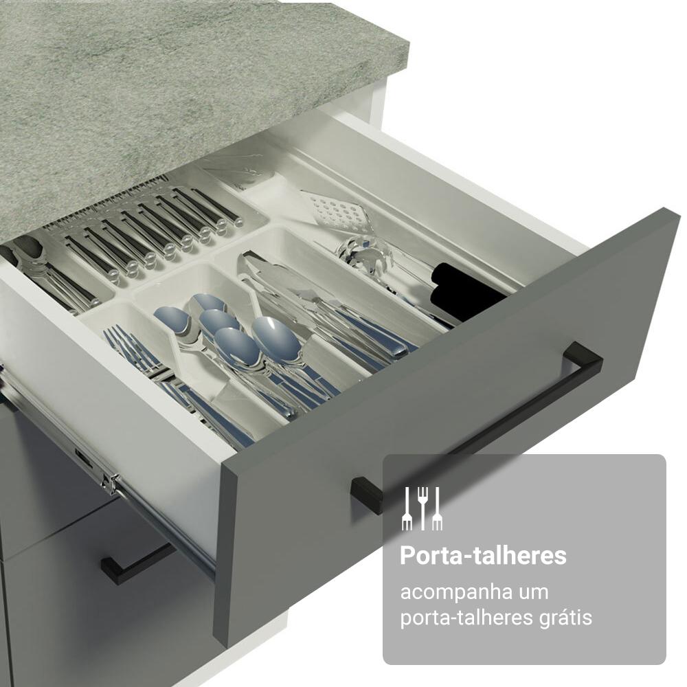 Armário de Cozinha Completa 190cm com Cristaleira Branco/Cinza Agata Madesa 01